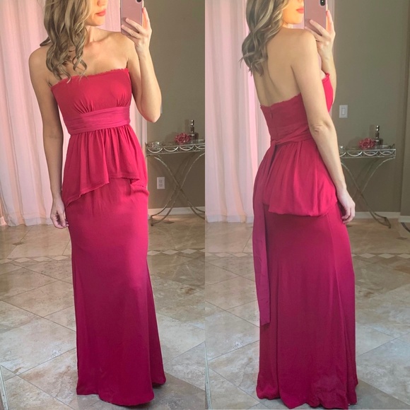 BCBGMaxAzria Red Strapless Tie Maxi Gown Dress - Picture 3 of 6